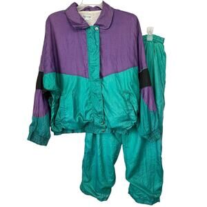 Vtg 80s Marina Bay Windbreaker Tracksuit Set Jacket Pants Colorblock Retro Sz L
